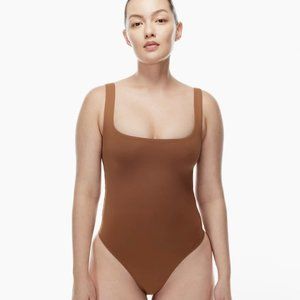 Aritzia Babaton Contour Squareneck Tank Bodysuit in Brown | Size S NWT